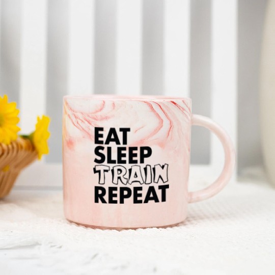 eat sleep train repeat Marble Mugs
