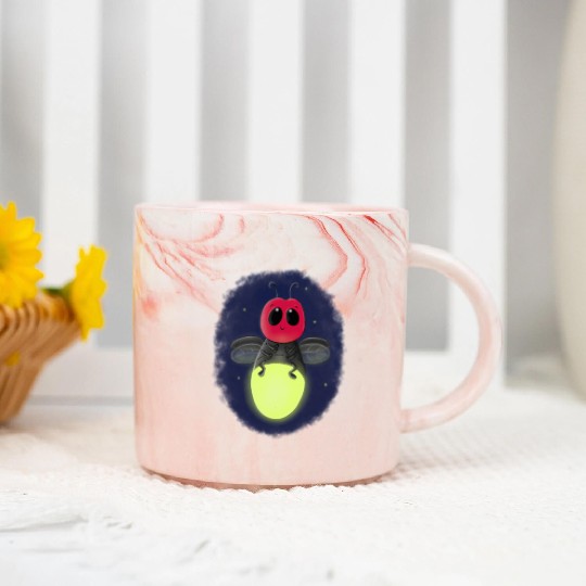 Cute lightning bug firefly cartoon illustration Marble Mugs