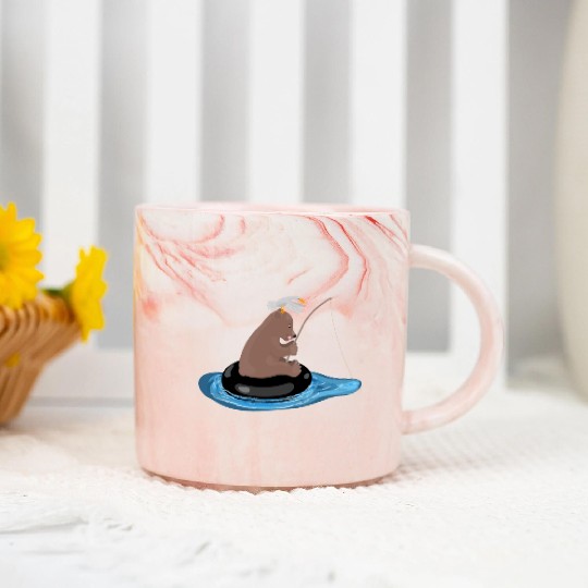 Cute bear cub fishing cartoon illustration Marble Mugs