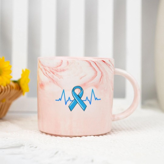 Prostate Cancer Fighter Heartbeat Marble Mugs Blue Ribbon