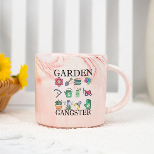 Funny Garden Gangster Colorfulgraphic Garden Tools Marble Mugs