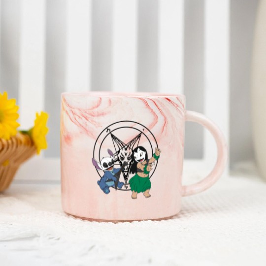 Black Metal Lilo and Stitch Marble Mugs