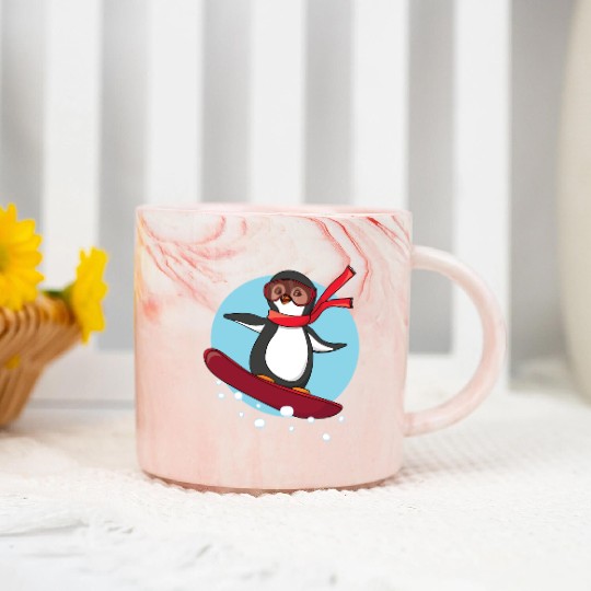 Snowboarding Penguin Marble Mugs