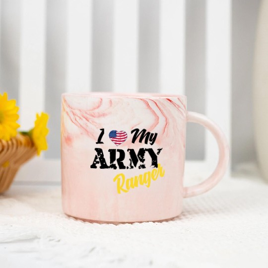 Proud US Army Ranger American Military Family Flag Marble Mugs