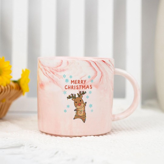 Merry Christmas Rudolph Red Nose Reindeer Snow Marble Mugs