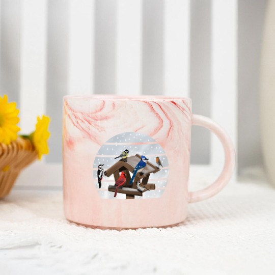 Birds Bird House Cardinal Blue Jay Robin Sparrow Marble Mugs