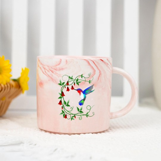 Hummingbird with red flowers Marble Mugs
