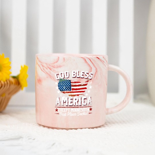 GOD BLESS AMERICA Except Minnesota Sucks Funny Ba Marble Mugs