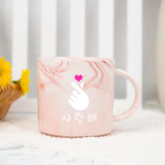 Kdrama Hangul Saranghae Finger Heart Korean Drama Marble Mugs