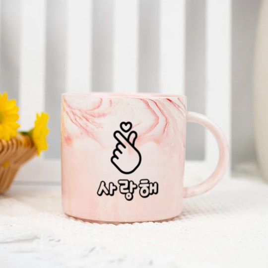 Cute Korean Finger Heart K-Pop Marble Mugs