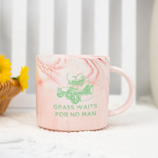 Grass Waits For No Man Funny Mens Grass Cutting Marble Mugs