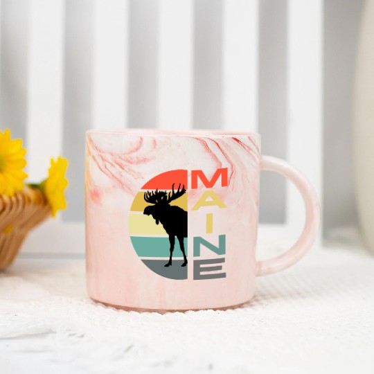 Maine Moose Retro Sunset Acadia Nature Vintage Marble Mugs