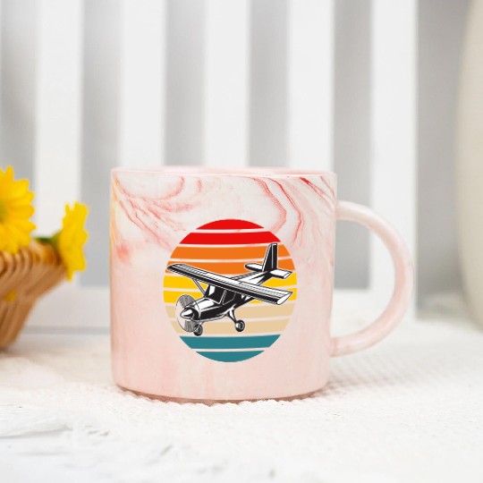 Cessna 172 Skyhawk Airplane Retro Sunset Marble Mugs