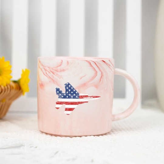 F-15 Eagle Fighter Jet Airplane American Flag F15l Marble Mugs