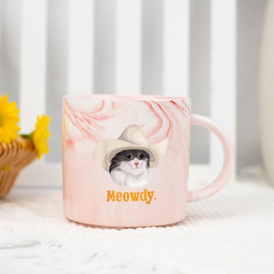 Meowdy Sad Cat Wearing a Cowboy Hat Meme Marble Mugs