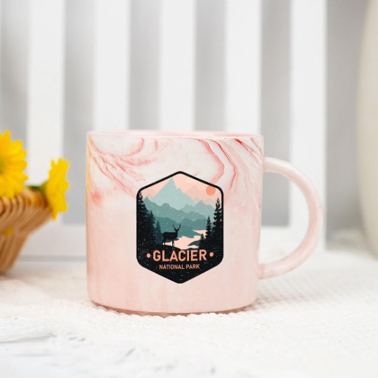 Vintage Glacier National Park Deer Mountains Gift Marble Mugs