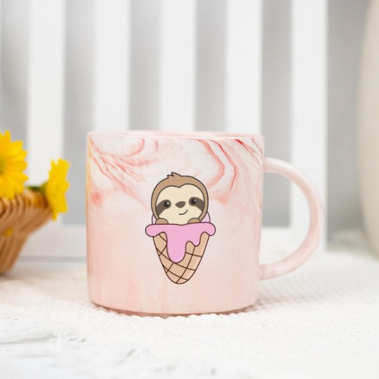 Sloth Pink Ice Cream Waffle Cute Animals For Kids Marble Mugs