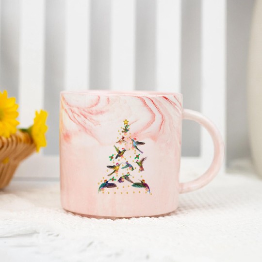 Watercolor Hummingbird Christmas ree for Bird Marble Mugs