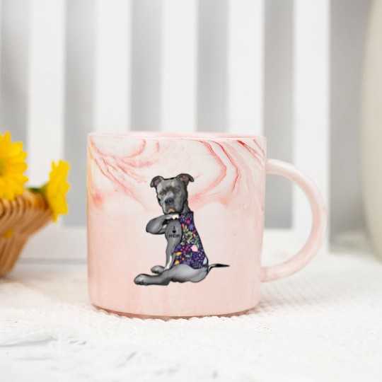 I Love Mom Tattoo Pitbull Dog Lover Women Pitbull Marble Mugs