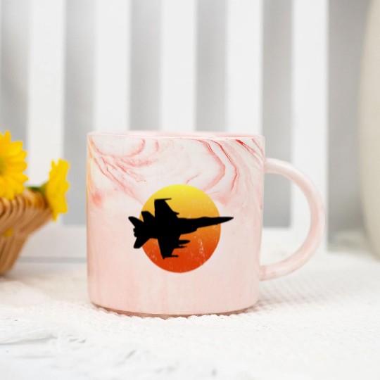 F-18 Hornet Silhouette Retro Sunset Military F18f1 Marble Mugs