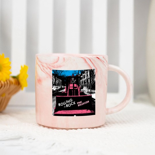 Pink Bulldozer / Rolling Rock Marble Mugs