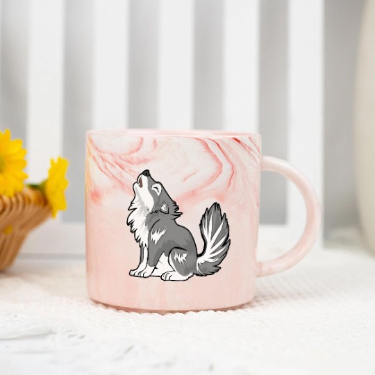 Cute Baby Howling Wolf Cub Gifts Animals Lover Marble Mugs