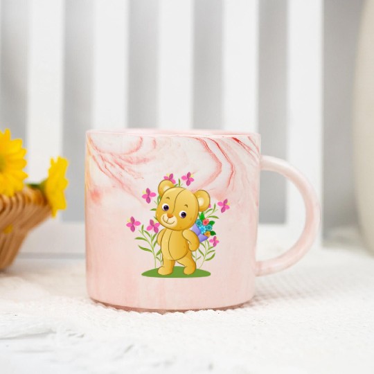 The sweet teddy bear holding a bucket Marble Mugs