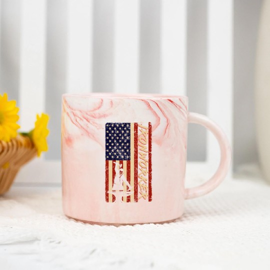 US Flag Ironworker Independence labor Day Marble Mugs