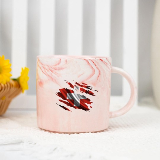 Switzerland Ripped Flag Marble Mugs