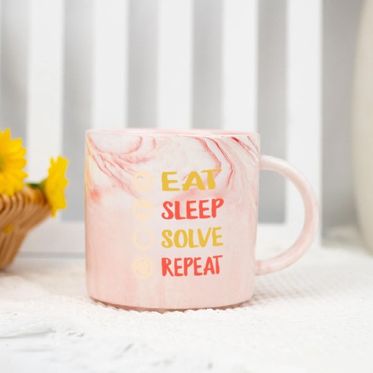 Rubiks Cube Marble Mugs, Vintage Eat Sleep Solve Repeat