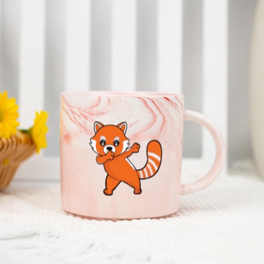 Dabbing Red Panda Cherry Blossoms Bamboo Marble Mugs