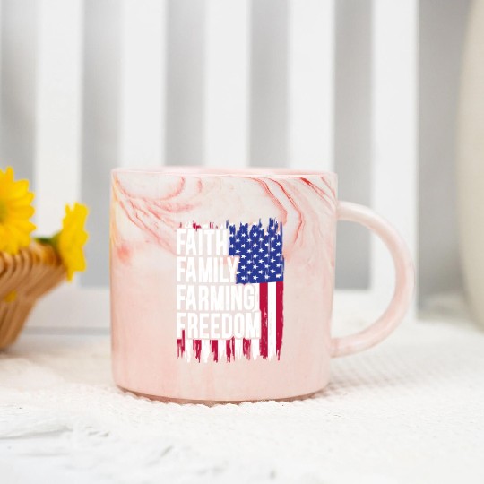USA Flag Faith Family Farming Freedom 4th of July Marble Mugs