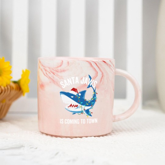 Santa Jaws Is Coming To Town Funny Christmas Shark Marble Mugs