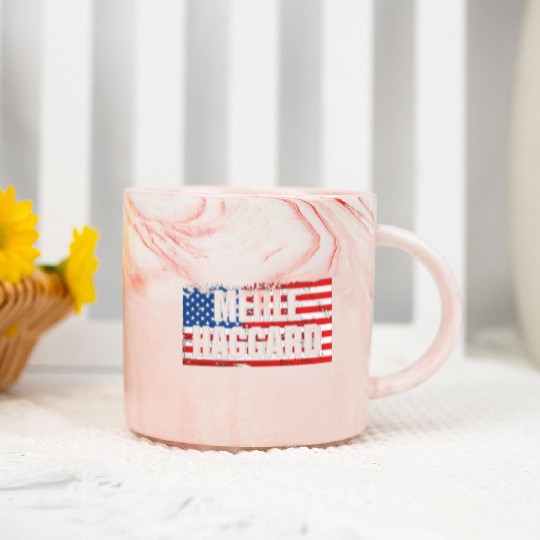 Vintage Graphic Merle Haggard On Flag Marble Mugs