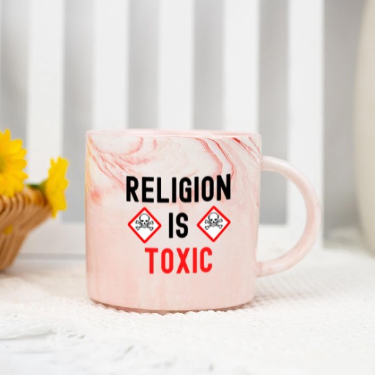 RELIGION Is TOXIC Skull Crossbones toxicity symbol Marble Mugs
