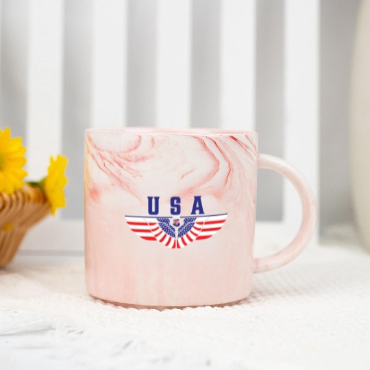 4th of July USA American Flag Eagle Colored Wings. Marble Mugs
