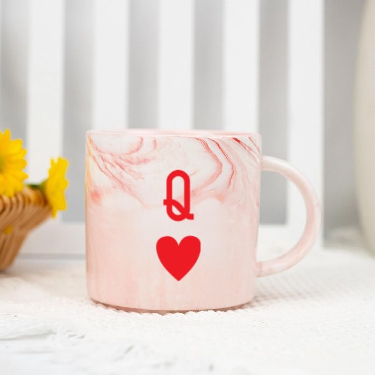 Q for Queen of Heart Marble Mugs