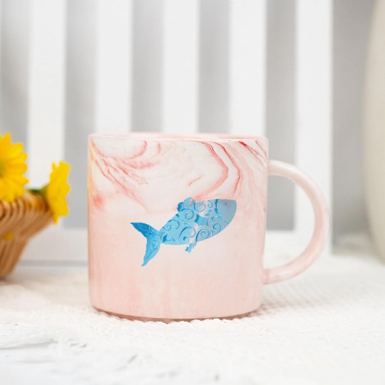 Artsy blue fish Marble Mugs