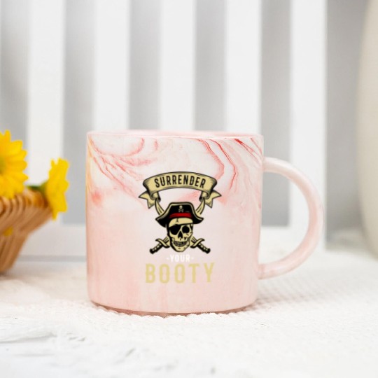 Surrender Your Booty Pirate Skull Crossbones Marble Mugs