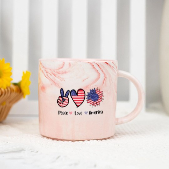Peace Love America 4th July Gift Marble Mugs Design