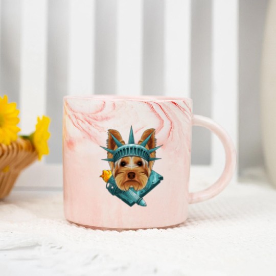 Statue Of Liberty Yorkshire Terrier 4th Of July US Marble Mugs
