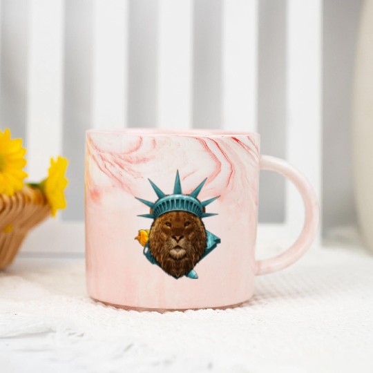 Statue Of Liberty Lion 4th Of July Animal USA Amer Marble Mugs