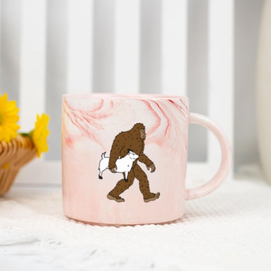 Bigfoot Sasquatch Carrying Goat Marble Mugs