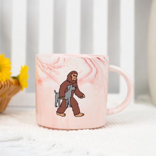 Bigfoot Sasquatch Carrying Weimaraner Marble Mugs