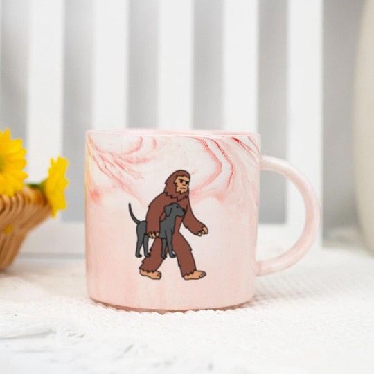Bigfoot Sasquatch Carrying Great Dane Marble Mugs