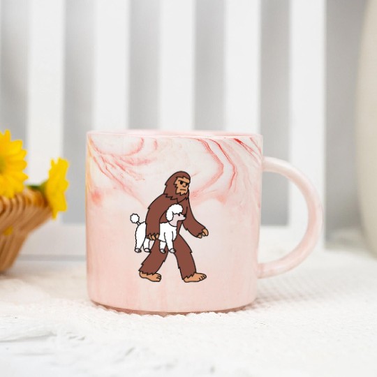Bigfoot Sasquatch Walking Poodle Marble Mugs
