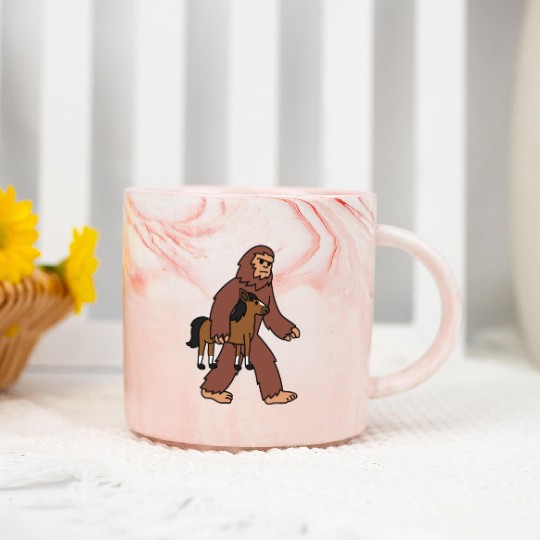 Bigfoot Sasquatch Walking Horse Marble Mugs