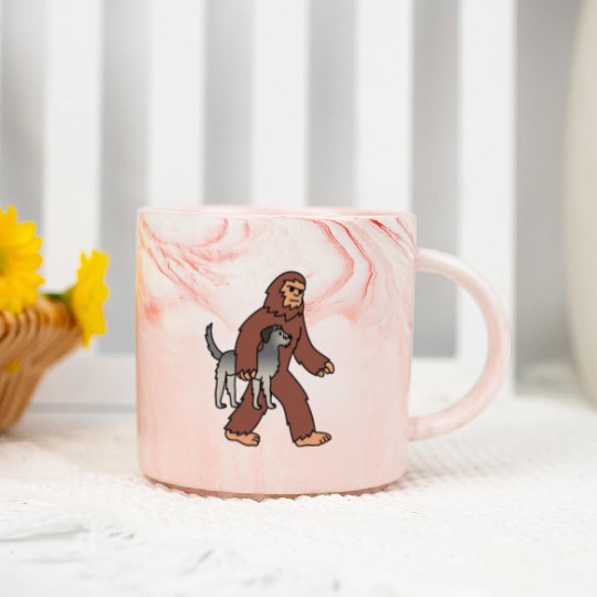 Bigfoot Sasquatch Walking Irish Wolfhound Marble Mugs