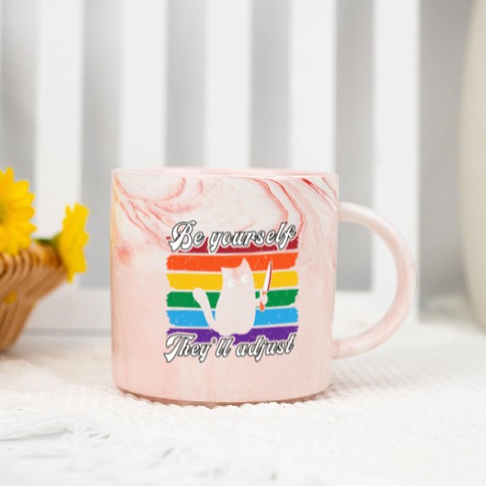 Be Yourself They ll Adjust LGBTQ Rainbow Flag Gay Marble Mugs