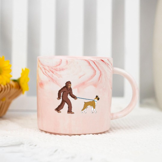 Bigfoot Sasquatch Walking Boxer Dog Marble Mugs